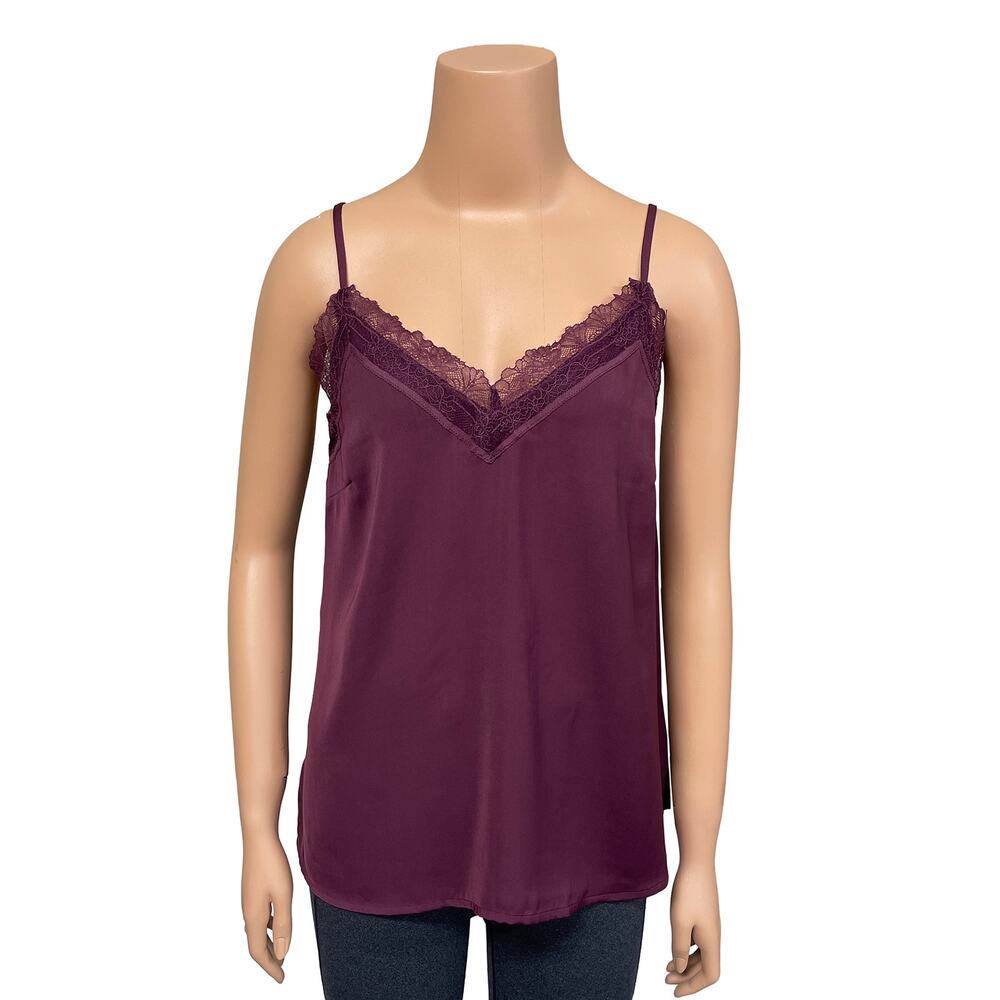 Old Navy Lace Trim Satin Cami Top Sz XS TALL New Cherry Bark Purple Red Relaxed